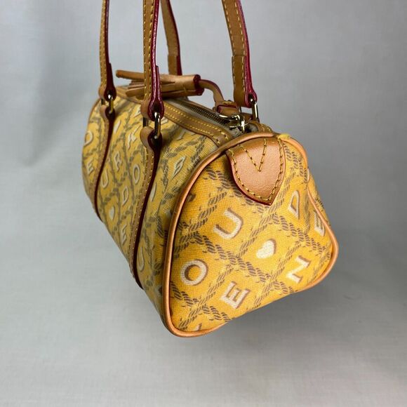 DOONEY & BOURKE YELLOW LOGO PRINT Leather Shoulder BAG! Tassel Small Pink Purse - Picture 4 of 14